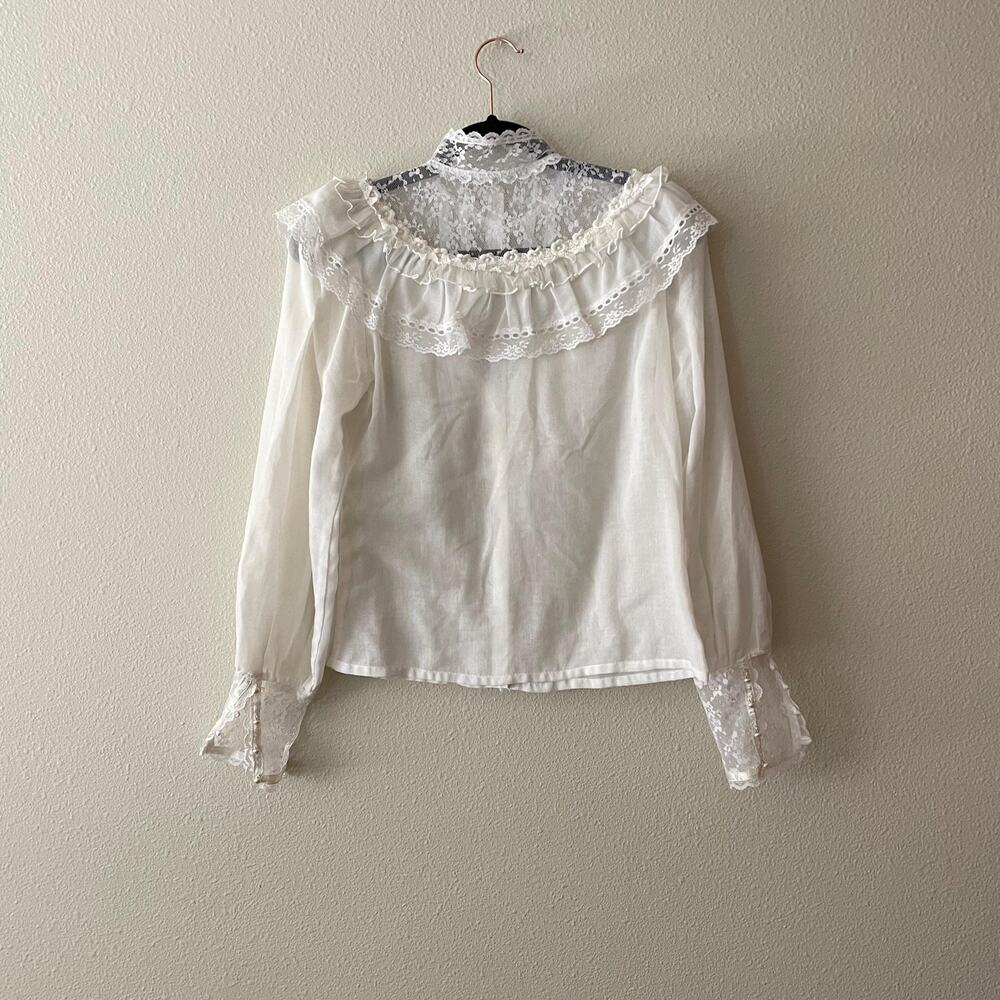70s Gunne Sax Edwardian Lace Ruffle Blouse Victorian White Top 1970s size small - Picture 6 of 10